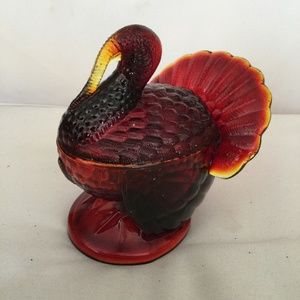 Glass turkey cranberry sauce serving dish